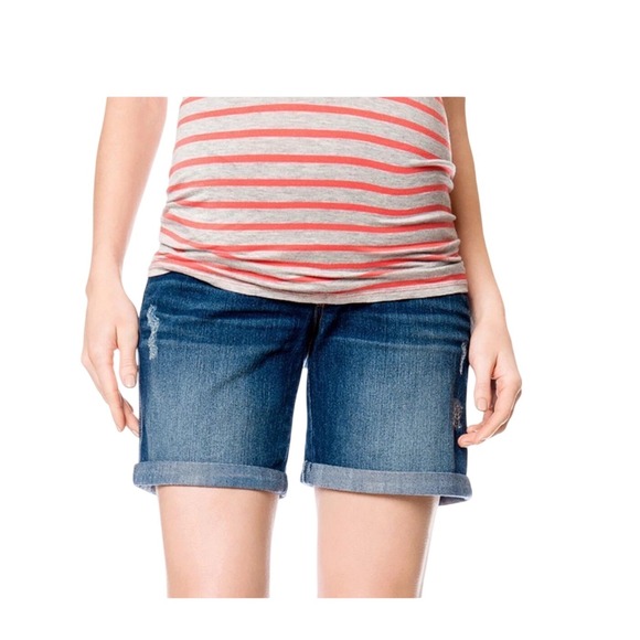 Oh Baby by Motherhood Maternity Denim Jean Shorts Distressed Secret Fit S NWT - Picture 3 of 13